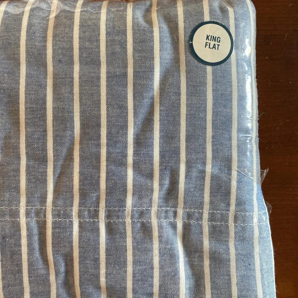 Ralph Lauren‎ Blue White Chambray Stripe King Flat Sheet NEW - IRREGULAR